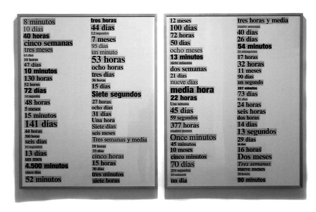 © Ignasi Aballí Listados (Tiempo-Un año), 2004. Impresion digital sobre papel fotográfico. Díptico. 150 x 105 cm. cada uno.